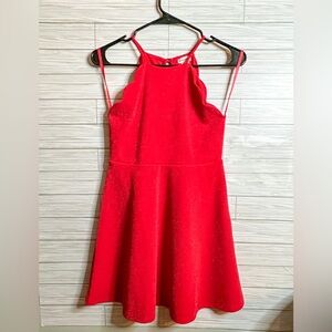 Strappy Red Scalloped Trimmed Glitter Dress
